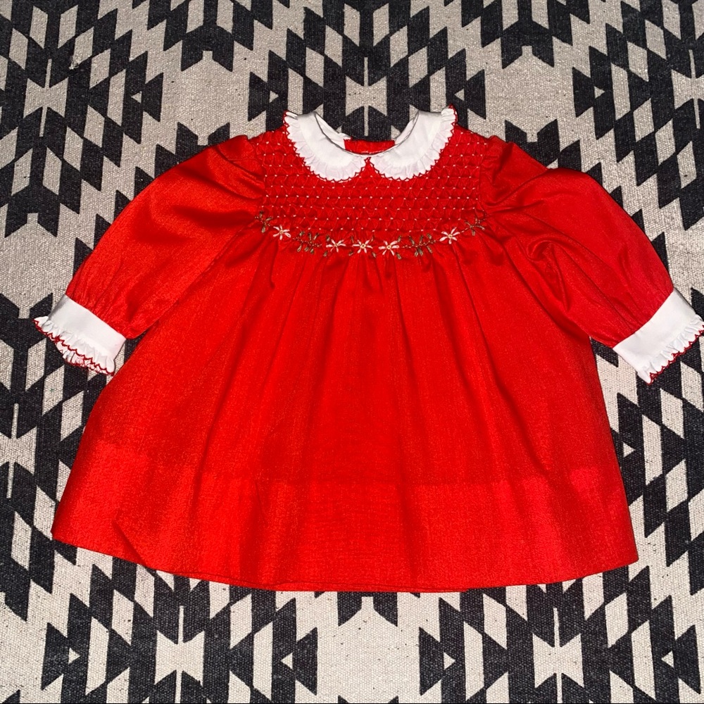 Polly Flinders Smocked Christmas Dress 18 Months Red